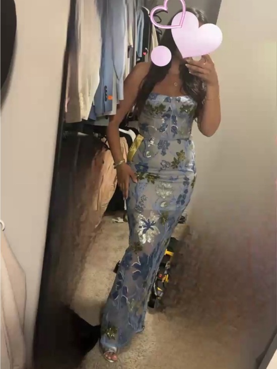 Bronx and Banco Dresses & Skirts - Bronx and Banco Light Blue Strapless Floral Sequin Gown